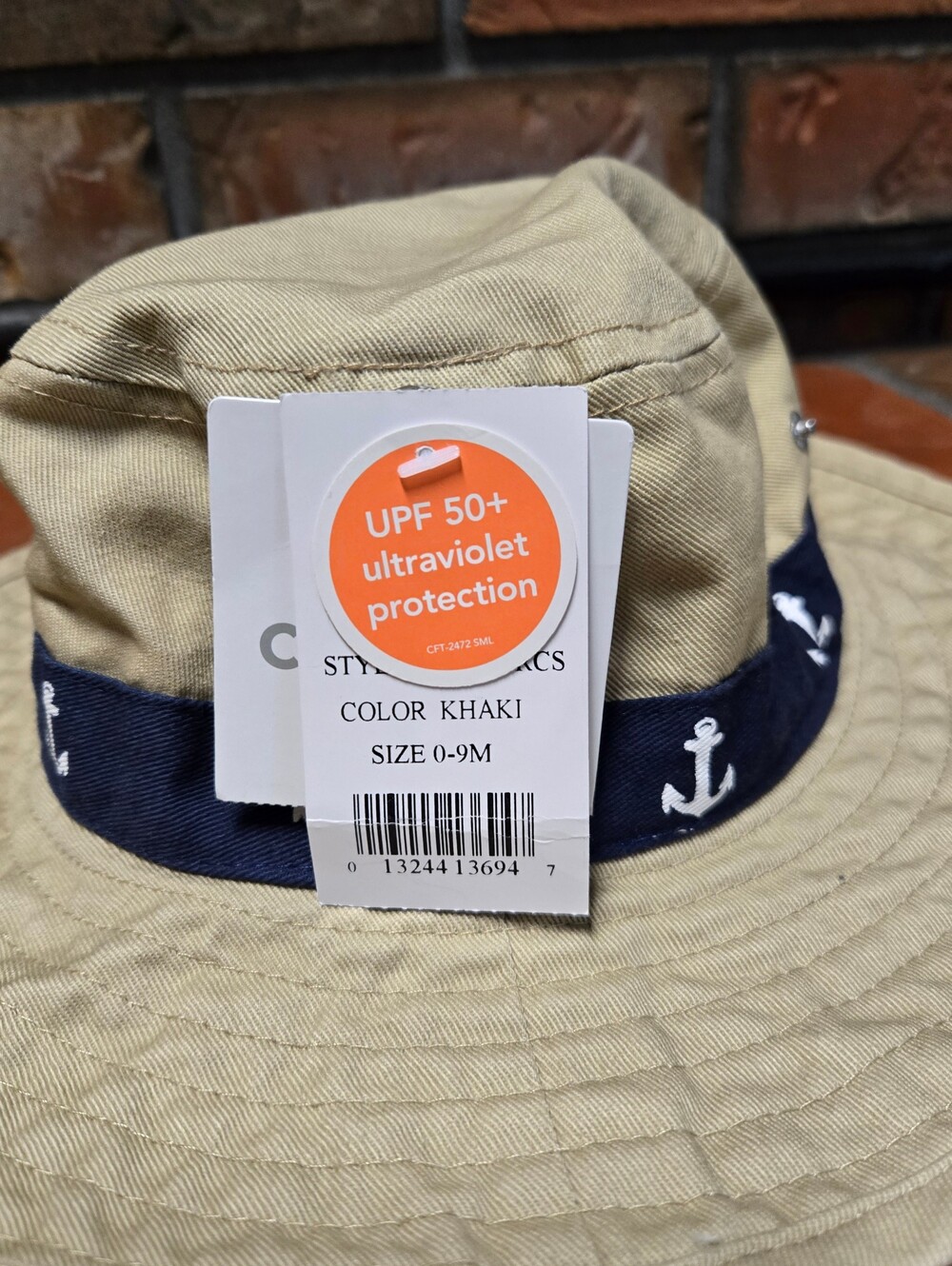 Carter's Khaki Sun Hat with Navy Anchor Band